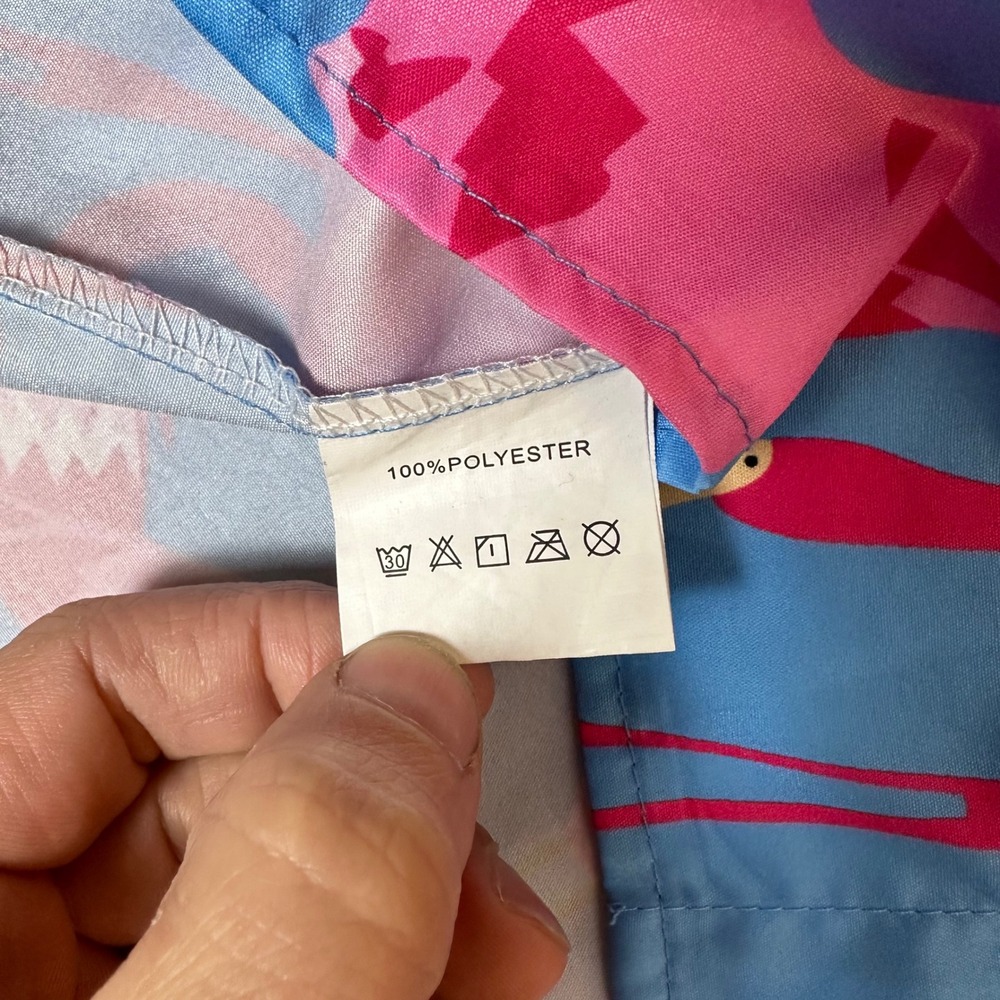 Mens Pink Flamingo Print Short Sleeve Button Up Shirt Blue XXL Tropical Summer - Picture 9 of 13